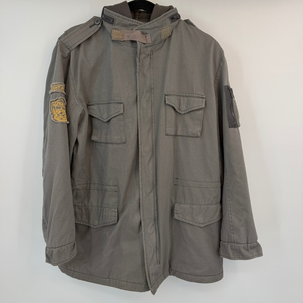 Alpha Industries M-65 Field Jacket Gray Tiger Embroidery Hooded Women 14/16